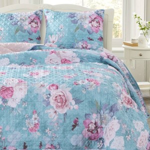 Greenland Home Fashions Avril Turquoise Blue Quilt Set - 1 of 4
