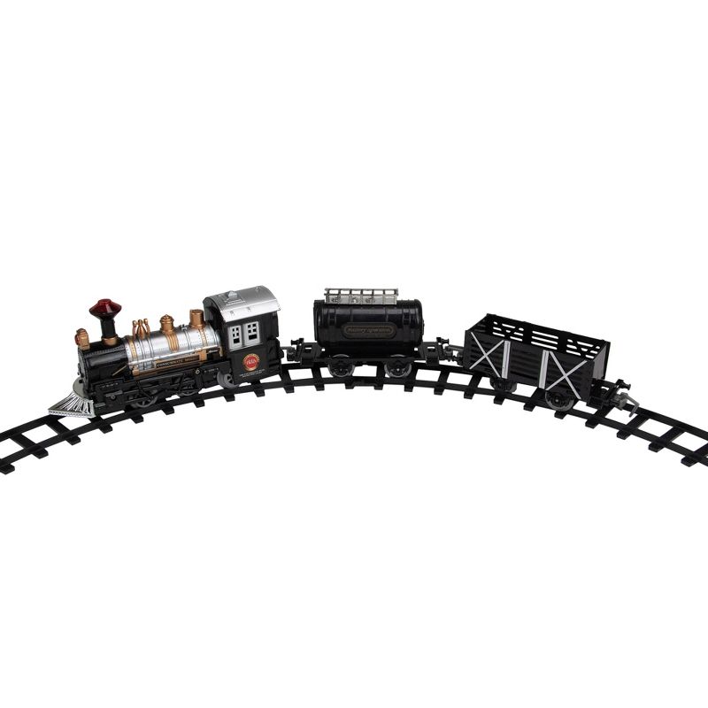 Northlight 9-Piece Battery Operated Black and Silver Lighted & Animated Classic Train Set with Sound, 3 of 4