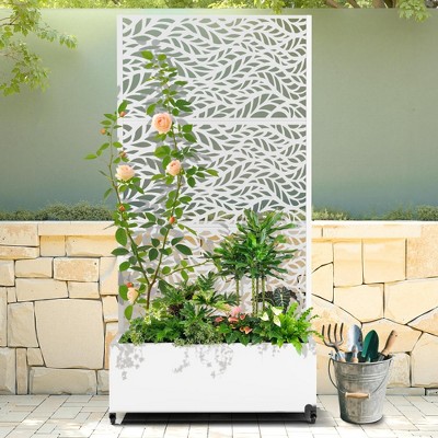 TUYOHW Metal Planter Box with Trellis, Metal Raised Garden Bed with Trellis, Garden Box for Climbing Plants, Flower