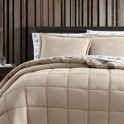 Full Reversible Brown Microfiber Comforter and Sham Set
