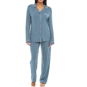 ADR Lightweight 100% Cotton Women's Pajama Set, Soft Knit Long Sleeve Button Down Top and Pants - 1 of 3