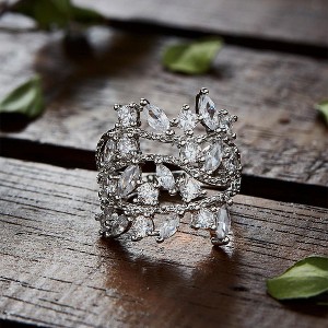 14K White Gold Plated Crystal Plated Leaf Ring with crystals - 1 of 3