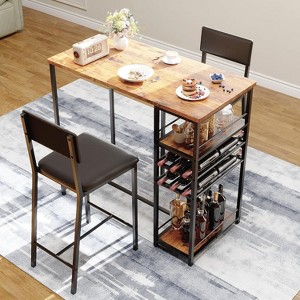 Dining Table Set for 2, High Top Bar Table and Chairs Set, Open Storage Shelves, Built-in Cup Holder & Wine Rack, for Small Kitchens, Apartments - 1 of 4