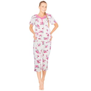JEFFRICO Pajamas For Women Capri Set Sleepwear Soft Pajamas Short Sleeve Pajama Sleepshirt With Capri Pants - 1 of 4