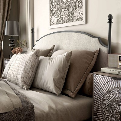 King Gunmetal Metal Four-Poster Bed with Cushioned Headboard