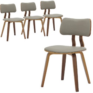 LeisureMod Clivo Leather Dining Chair – Modern Open-Back with Curved Wooden Slats & Poplar Wood Legs for Kitchen or Dining Room Set of 4 - 1 of 4