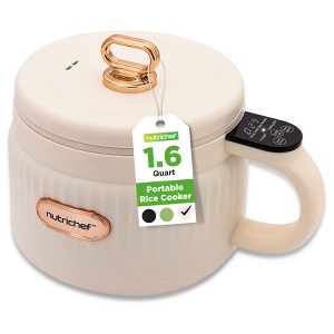 NutriChef 1.6L Multi-Functional Portable Electric Rice Cooker - White, with Ceramic Coating - 1 of 4