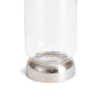 Chrome and Glass Hammered Hurricane Candle Holder