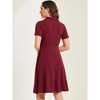INSPIRE CHIC Women's Vintage Flat Collar V Neck Short Sleeve Belted 1950s Flare Dress - 3 of 4