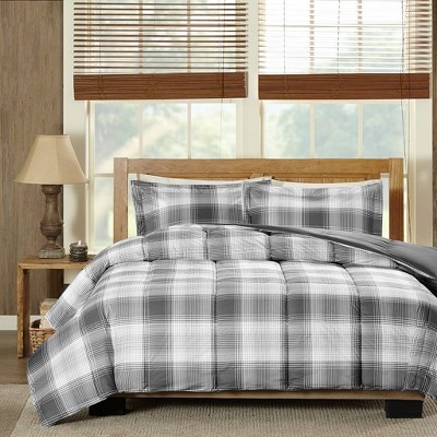Twin Gray Plaid Down Alternative Microfiber Comforter Set
