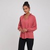 Women's Ruched Neck Raglan Long Sleeve Button Closure Blouse - A New Day™ - 3 of 4