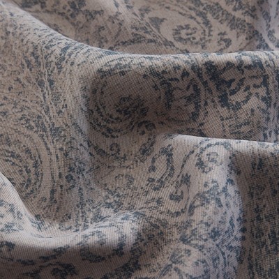 Gray Paisley Blackout Polyester Ground Length Curtain Panel