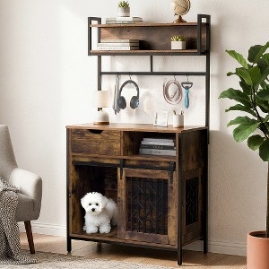 Ridstar 59 in. H 2 in 1 Dog Crate Side Cabinet Storage Rack with Storage Function and Drawers-Rustic Brown - 1 of 4