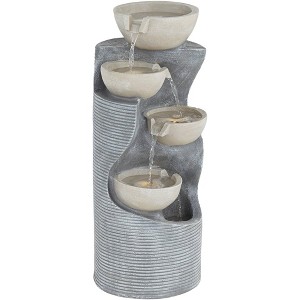 Tarin Four Bowl 31 1/2" High Large Modern Indoor Outdoor Decor Faux Stone Floor Fountain with Light LED Cascading Outside Garden - 1 of 4