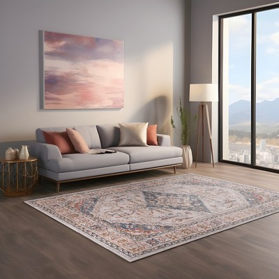 Blue and Beige Medallion Synthetic 8' x 10' Area Rug