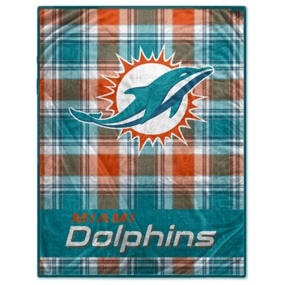 NFL Miami Dolphins Plaid Oversized Ultra Cozy Throw Blanket