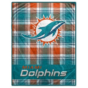 NFL Miami Dolphins Plaid Oversized Ultra Cozy Throw Blanket - 1 of 3