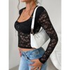Coolmee Women's Lace Long Sleeve Shirt Low Cut Slim Fit Top Bow Sexy Going Out Club Concert Clothes - 2 of 4