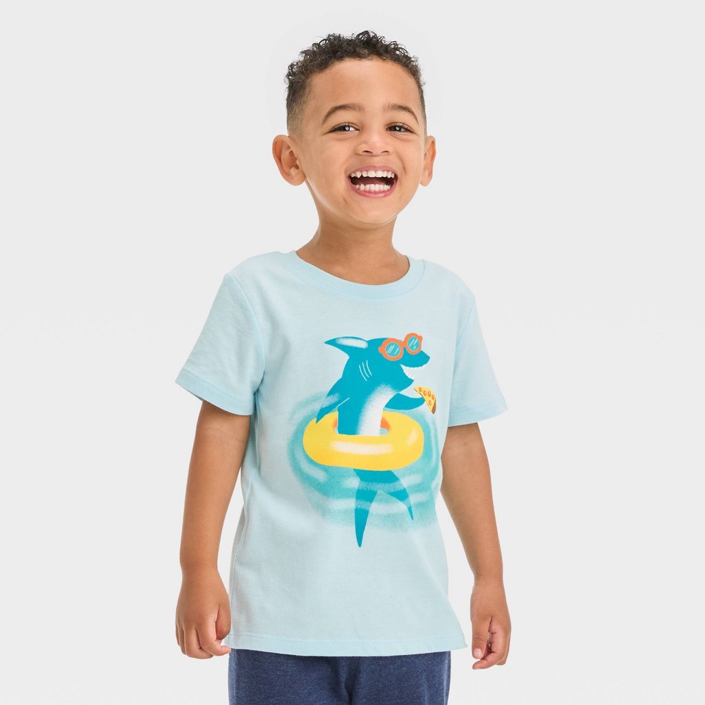 Toddler Boys' Shark Pizza Short Sleeve Graphic T-Shirt - Cat & Jack™ Blue 3T