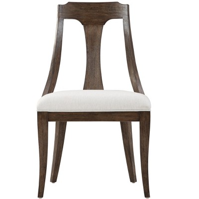 Java Finish White Linen Upholstered Wood Arm Chair