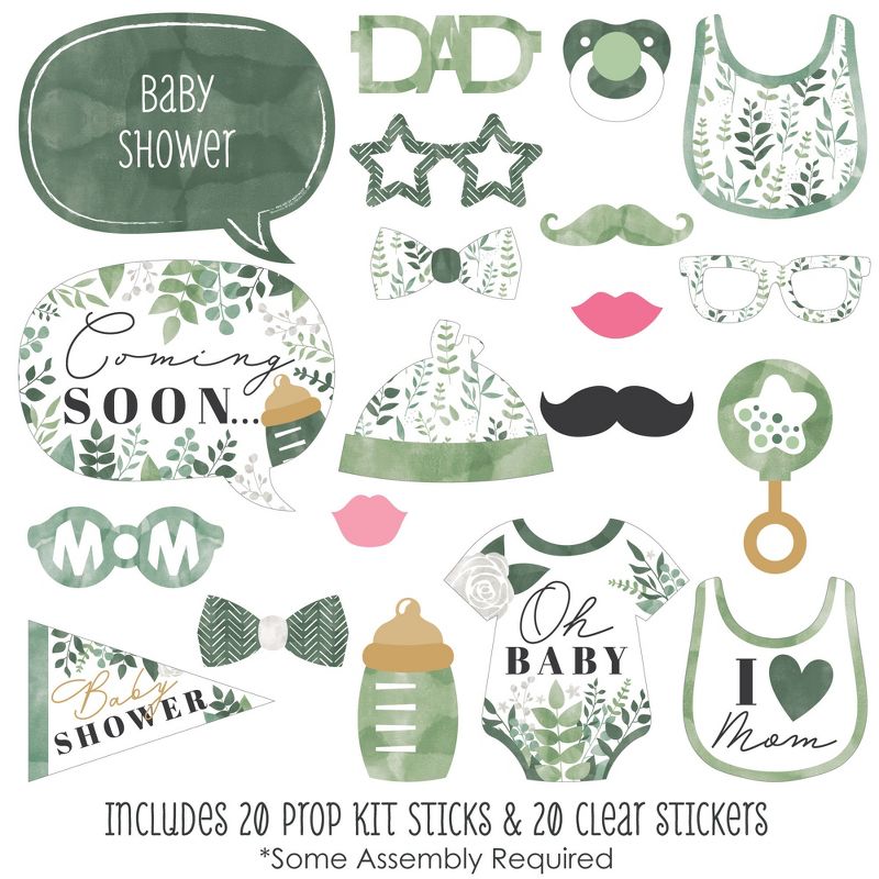 Big Dot of Happiness Boho Botanical Baby - Greenery Baby Shower Photo Booth Props Kit - 20 Count, 2 of 7