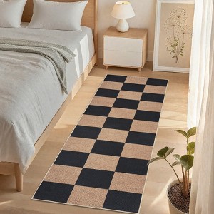 Washable Easy Jute Rugs Checkered Area Rugs Non-Slip Contemporary Plaid Accent Carpet Neutral Low Pile Indoor Outdoor Floor Mat - 1 of 4