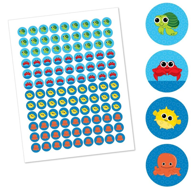 Big Dot of Happiness Under the Sea Critters - Baby Shower or Birthday Party Round Candy Sticker Favors - Labels Fits Chocolate Candy (1 Sheet of 108), 2 of 7