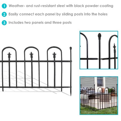 Strasbourg Black Steel Decorative Garden Fence Panels with Posts - 6' Set