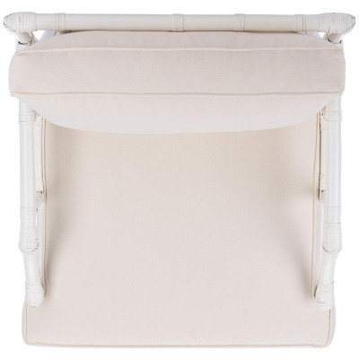 Chinoiserie-Chic White Rattan Accent Chair with Plush Cushion