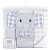 Hudson Baby Infant Boy Cotton Rich Hooded Towels, Gingham Elephant, One Size - 2 of 4