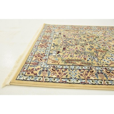 Beige Rectangular Synthetic Easy-Care Stain-Resistant Rug