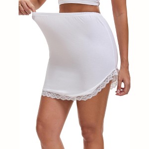 INSPIRE CHIC Women's Modal Curved Slit Lined Lace Trim Half Slip High Waist Underskirt - 1 of 4