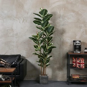 Tree City 6 Ft Artificial Rubber Tree – Realistic Faux Ficus Plant in Pot – Large Tropical Floor Tree - 1 of 3