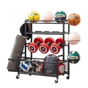 MaseiKar Basketball Sports Equipment Organizer, Sports Storage for Yoga Mat, Tennis Racket, Football, Ball Storage Cart with Wheel for Garage, Outdoor - 1 of 4