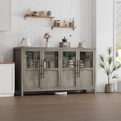Sideboard Buffet Cabinet with 4 Glass Doors, 55" Large Buffet Cabinet,Storage Cabinet Table for Kitchen Dining Room, Living Room