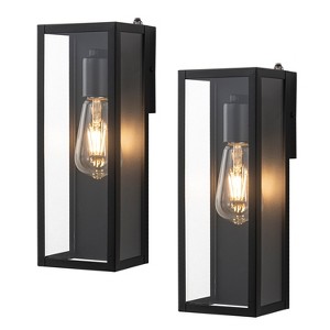 C Cattleya Black Dusk to Dawn Outdoor Wall Lantern Sconce with Clear Tempered Glass(2-Pack) - 1 of 4