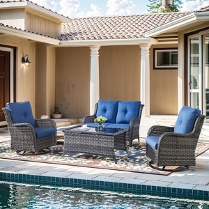 Gymojoy 5 Piece Outdoor Wicker Loveseat Sofa with Patio Swivel Glider Chairs with Coffee Table and Side Table - 1 of 4