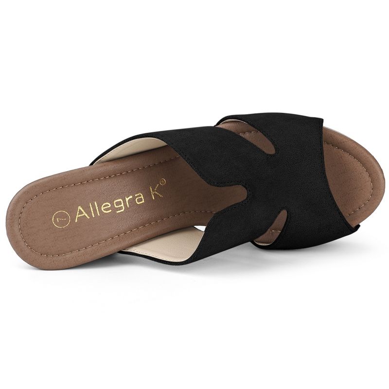 Allegra K Women's Faux Suede Peep Toe Platform Block Heel Slides Sandals, 5 of 8