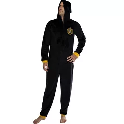 Harry Potter Adult Men's Hufflepuff Hooded One-Piece Pajama Union Suit (L/XL) Black