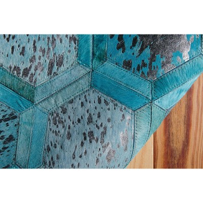 Turquoise Geometric Cowhide Fur Rectangular Rug, 8' x 10'