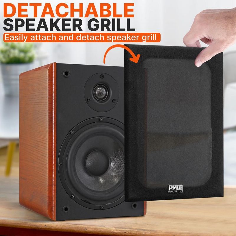 6.5'' Home Theater Wooden Bookshelf Speakers: 1'' Silk Dome Tweeter and Aluminum Voice Coils, Pair (Black), 4 of 8