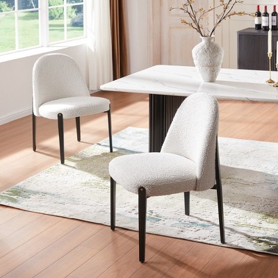 Set of 2 Boucle Upholstered Dining Chair with Sleek Metal Legs for Dining Room, Living Room, or Home Office -Morden Fort