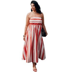 ELOQUII Women's Plus Size Poplin Fit And Flare Maxi Dress - 1 of 3