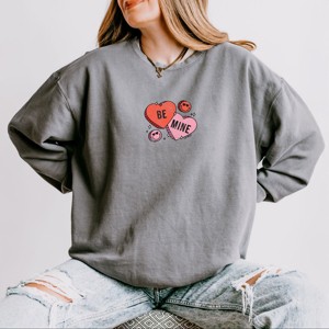 S.W.Smiley Be Mine Hearts Distressed - Women's Lightweight Garment Dyed Sweatshirt - 1 of 4