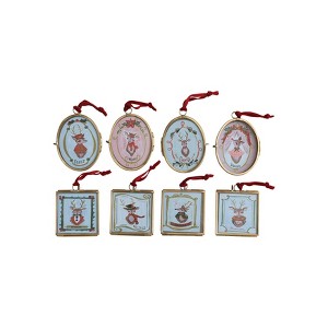 Storied Home Glass and Metal Photo Frame Ornament with Santa's Reindeer and Velvet Ribbon, Multicolor, Set of 8 - 1 of 1