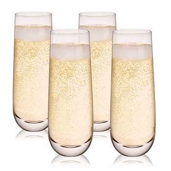 True Stemless Champagne Flutes Glasses - Stemless Mimosa Glasses - Wine Flutes Glass 9oz Set of 4