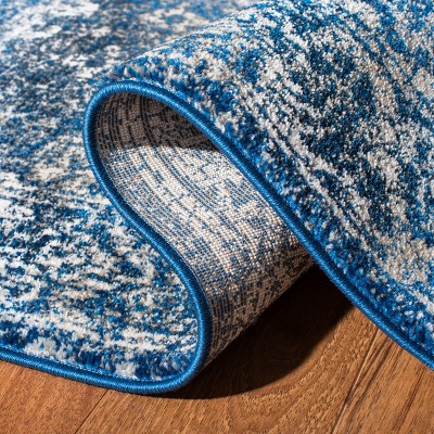 Navy and Ivory High Pile Synthetic Rectangular Rug