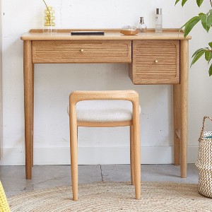 GDFStudio Kade Modern Oak Wood Upholstered Make-Up Stool - 1 of 4