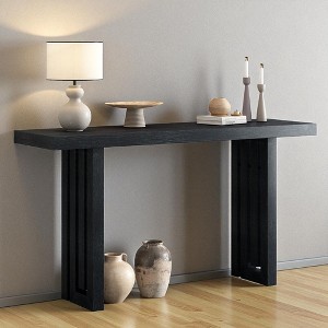 Mshliw Oak Veneer Console Table with Decorative Side Panels, Dining Table, 59" Entryway and Hallway Table for Living Room or Foyer - 1 of 4