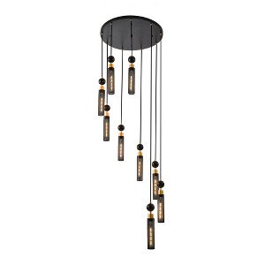 Airsurfer 25" Black & Gold 3-Light Pendant Chandelier with Cylinder Mesh Shades for Dining Room/Kitchen Island (No Bulbs) - 1 of 4